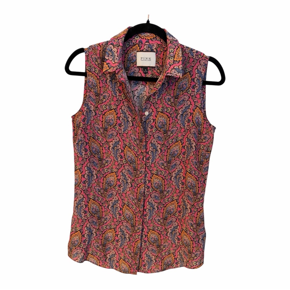 Thomas Pink Multicolor Paisley Sleeveless Blouse 100% Silk Size 6